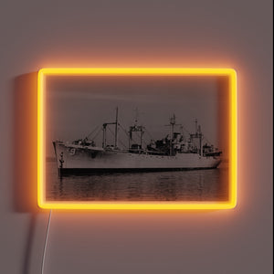 Nautical nostalgia decor with vibrant glow of USS Mazama sign