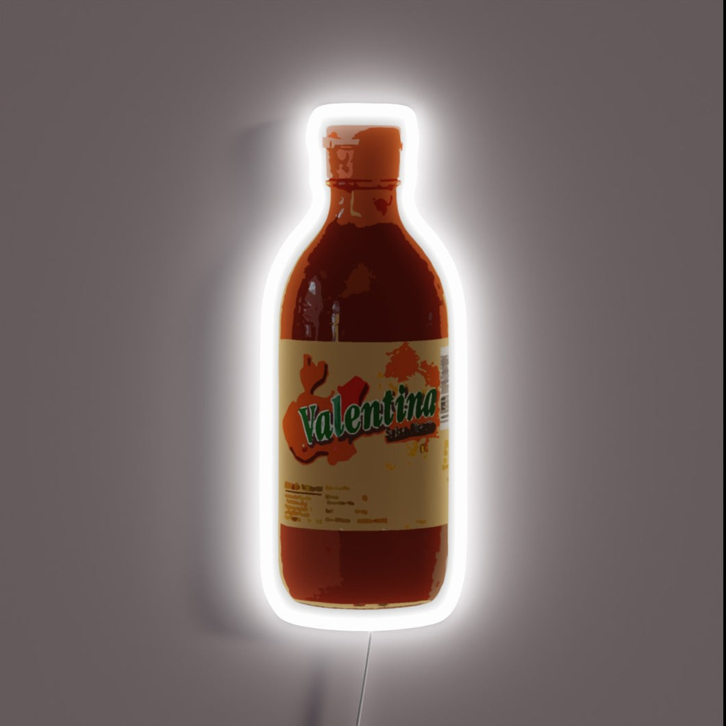 Vibrant Neon Sign Displaying Colorful Valentina Hot Sauce Brand Logo