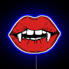 Load image into Gallery viewer, Vampire red lips on black background RGB neon sign blue