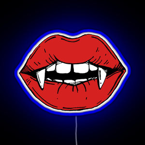 Vampire red lips on black background RGB neon sign blue