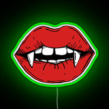 Load image into Gallery viewer, Vampire red lips on black background RGB neon sign green