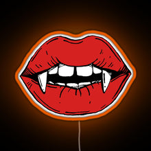 Load image into Gallery viewer, Vampire red lips on black background RGB neon sign orange