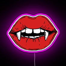 Load image into Gallery viewer, Vampire red lips on black background RGB neon sign  pink