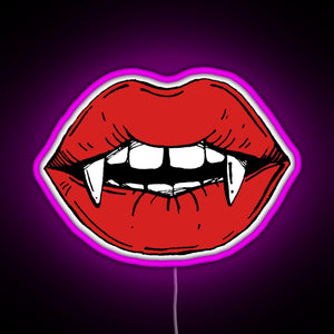 Vampire red lips on black background RGB neon sign  pink