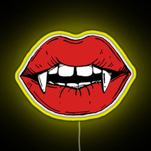 Load image into Gallery viewer, Vampire red lips on black background RGB neon sign yellow