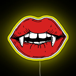 Vampire red lips on black background RGB neon sign yellow