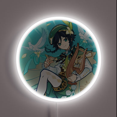 Venti Genshin Impact neon sign with white glow.