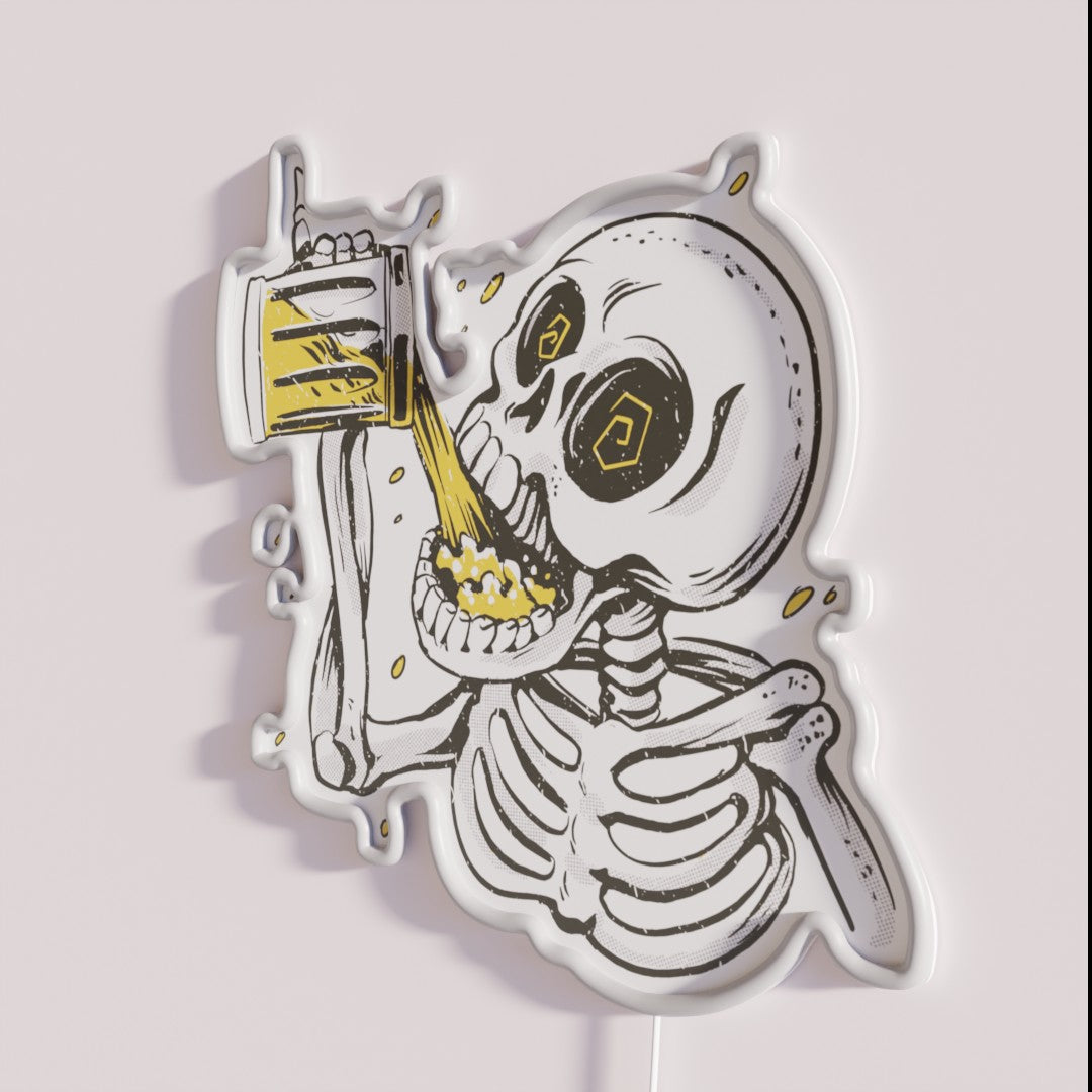 Vintage Art Skeleton Drinking Beer Rgb Led Sign – Neon Factory