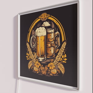 Retro bar decor, vintage beer sign with colorful RGB lighting