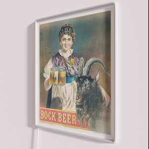 Retro Vintage Style LED Bock Beer Sign with German Beer Girl