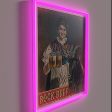 Load image into Gallery viewer, Vintage-style Retro Neon Sign featuring a Bavarian Beer Girl Poster