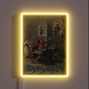 Vintage German-style Bock beer advertisement featuring traditional Bavarian aesthetic elements.