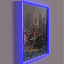 Load image into Gallery viewer, Vintage beer advertisement with distressed design and neon accents.