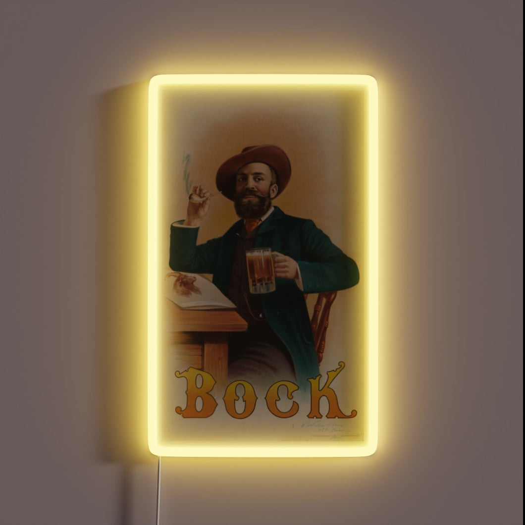 Vintage Bock Beer poster featuring a colorful, retro-style design artwork.