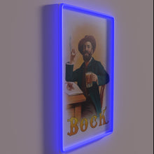 Load image into Gallery viewer, Vintage Bock Beer advertisement with colorful neon light accents