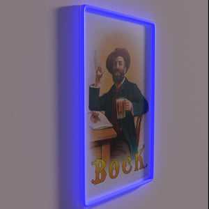 Vintage Bock Beer advertisement with colorful neon light accents