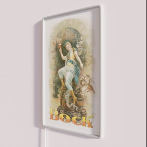 Vintage Bock beer advertisement replica in glowing RGB neon artwork.