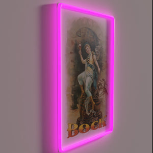 Authentic vintage beer advertisement poster replica with colorful LED lighting