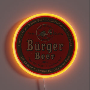 Brightly glowing vintage advertisement for The Burger Brewing Co in Cincinnati