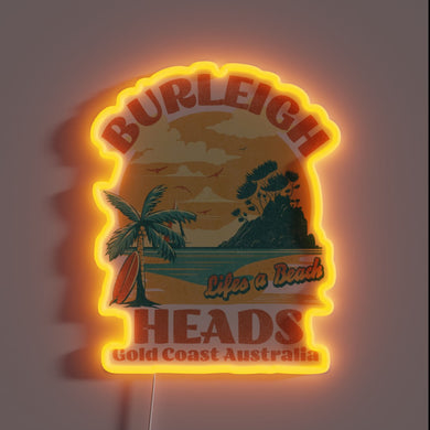 Retro inspired Burleigh Heads design with vibrant RGB neon lighting