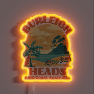 Retro inspired Burleigh Heads design with vibrant RGB neon lighting