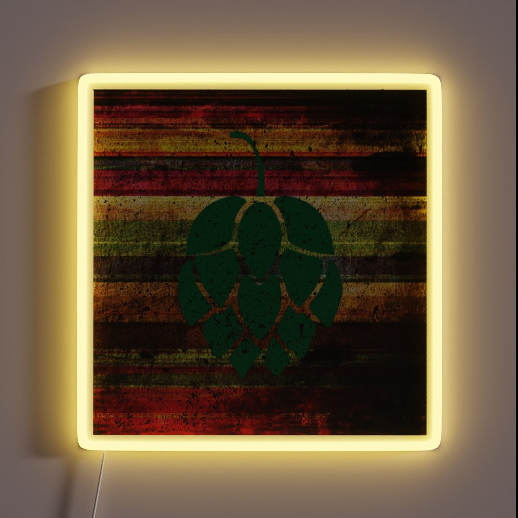 Colorful, Handcrafted Vintage Craft Beer Sign with Neon Hops Accents