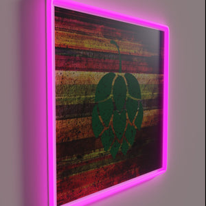 Vintage-inspired craft beer hop graphic with colorful RGB neon lighting.