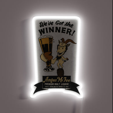 Retro Detroit Malt Liquor Sign with vibrant RGB neon lighting