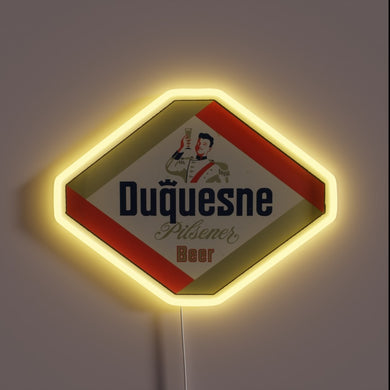 Retro illuminated vintage sign advertising Duquesne Pilsener from Pittsburgh's Duquesne Brewery.