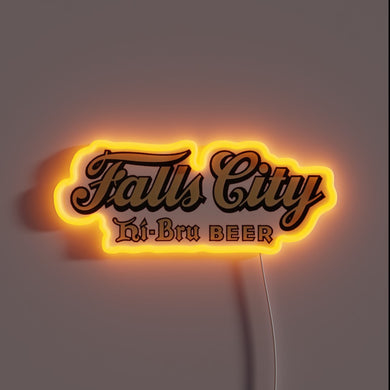 Retro-illuminated advertisement for vintage Falls City beer brand in Louisville.