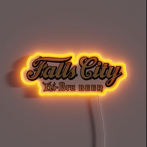 Retro-illuminated advertisement for vintage Falls City beer brand in Louisville.