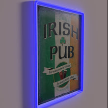 Load image into Gallery viewer, Retro Celtic themed pub decor with colorful neon illumination accents.