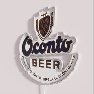 Vintage Oconto Beer Sign with RGB Colorful Neon Art Lighting