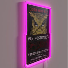 Load image into Gallery viewer, Whimsical Vintage Owl Brewery Sign with Color-Changing RGB Neon Accents