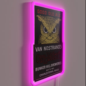 Whimsical Vintage Owl Brewery Sign with Color-Changing RGB Neon Accents