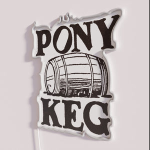Retro inspired neon bar decor with pony keg theme