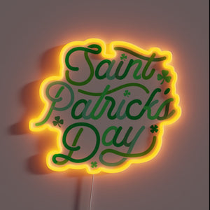 Retro-Style Green Typographic Neon Sign Celebrating Lucky Saint Patrick's Day