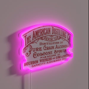 Vintage-style The American Distilling Company Pekin Illinois RGB lit neon sign