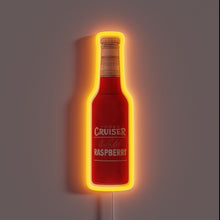 Load image into Gallery viewer, Vodka Cruiser raspberry neon sign shaped like a bottle.