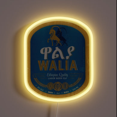 Ethiopian beer brand logo illuminated with vibrant RGB neon lights