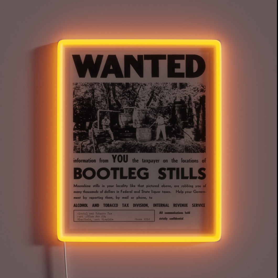 Retro distressed signage with 1940s bootleg still image in RGB