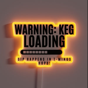 Neon beer sign displaying countdown to keg loading and hops