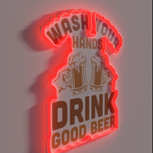 Load image into Gallery viewer, Neon reminder to wash hands and enjoy good craft beer
