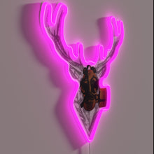 Load image into Gallery viewer, Neon wild stag illuminated sign for industrial urban wasteland decor.