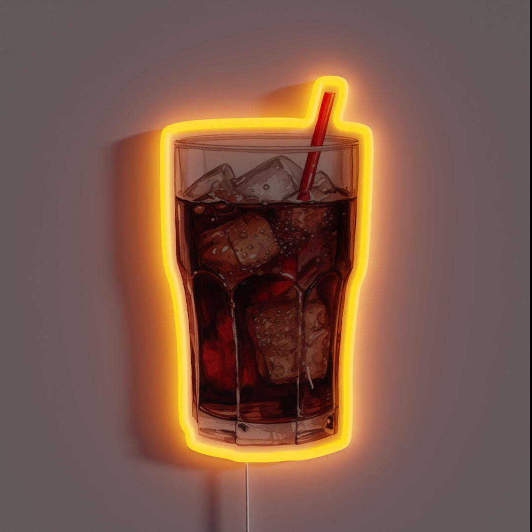 Neon Sign Illustration: Vintage Coke Glass with Red Straw