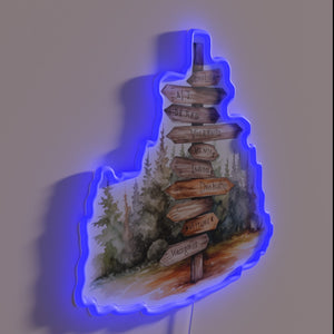 Unique Watercolor Inspired Rustic Wooden Sign with Neon Accent Lighting