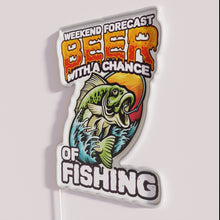 Load image into Gallery viewer, Neon weekend forecast sign with beer and fishing vibes inspired