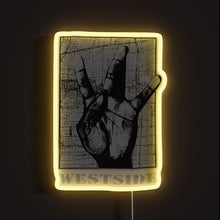 Load image into Gallery viewer, West Side Hand Sign RGB neon sign, front view lit, printed on acrylic