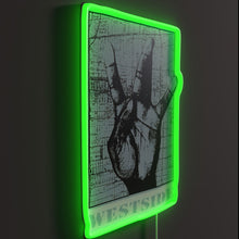 Load image into Gallery viewer, West Side Hand Sign RGB neon sign, side view lit showing the depth of the acrylic sign