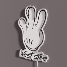Load image into Gallery viewer, West Side Glove RGB neon sign, side view with lights off showing acrylic backing and LED tube